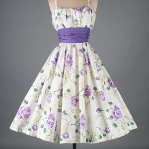 Pat Premo VIntage 1950's Floral-Print Purple Dress